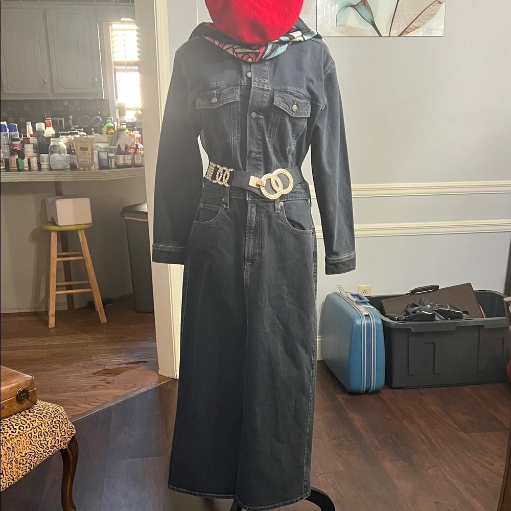 Universal Thread Black Denim Long Trench Dress (accessories not included)